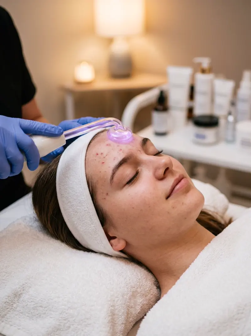 Client relaxing during a therapeutic treatment in a warm, candle-lit room